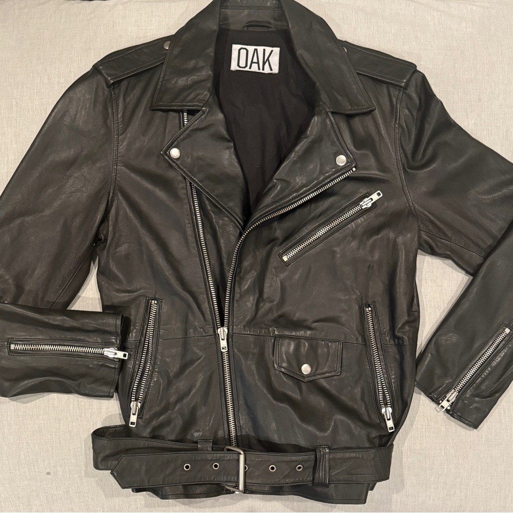 OAK Dark Leather Biker Jacket for Men